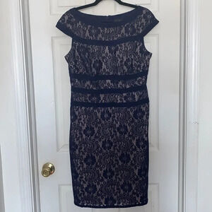 Adrianna Papell Lace Overlay Dress Blue Size 12